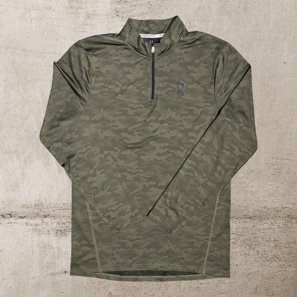 Spyder Active Athletic Pullover Men's Large Camo 1/4 Zip Gym Performance Stretch